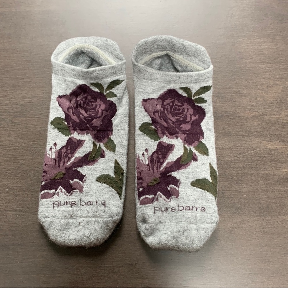 Pure Barre Gray and Purple Floral Women's Socks, Medium